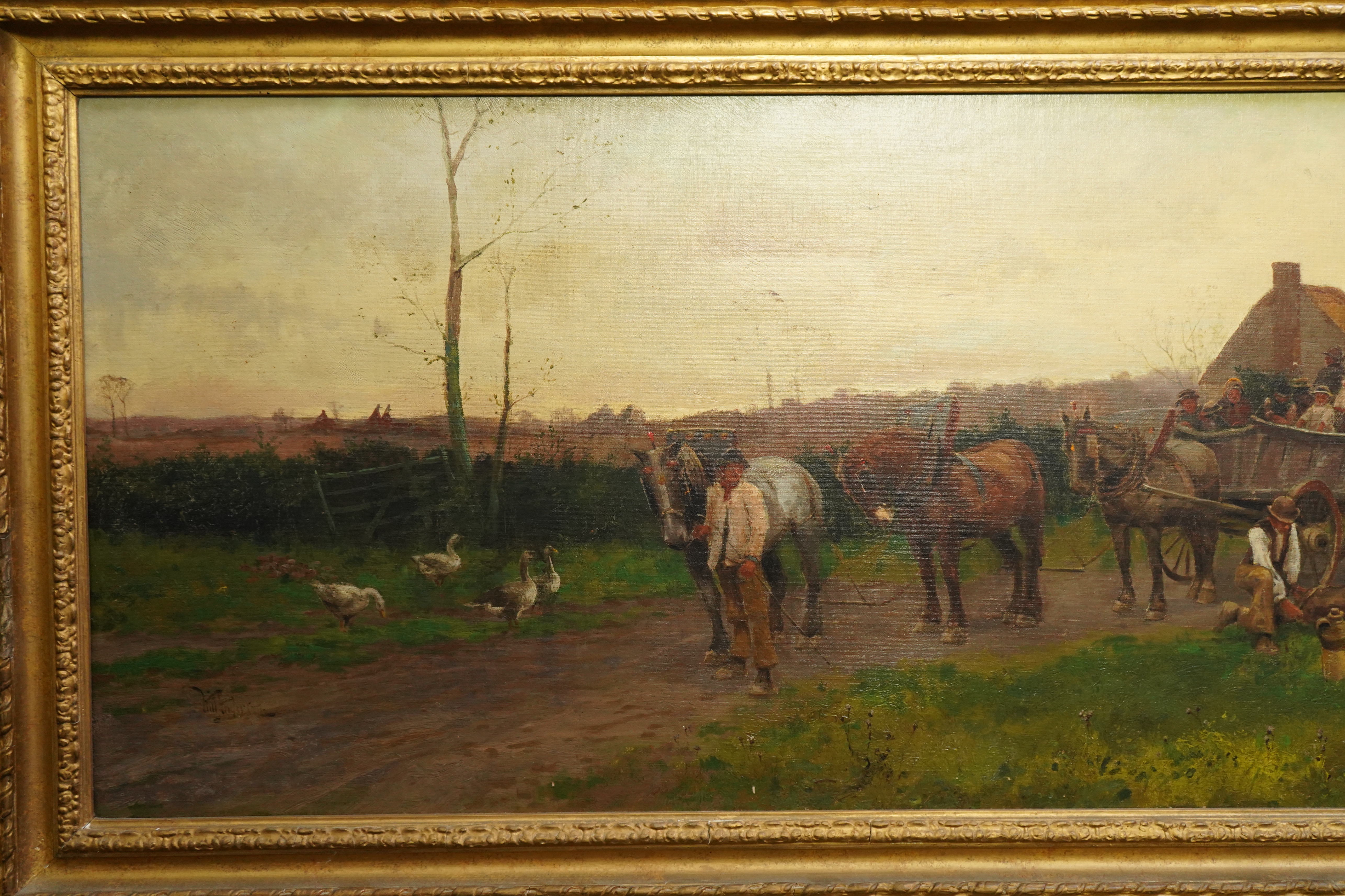 William Anderson (English, fl.1856-1893), A Kentish outing by horse cart, oil on canvas, 44 x 148cm